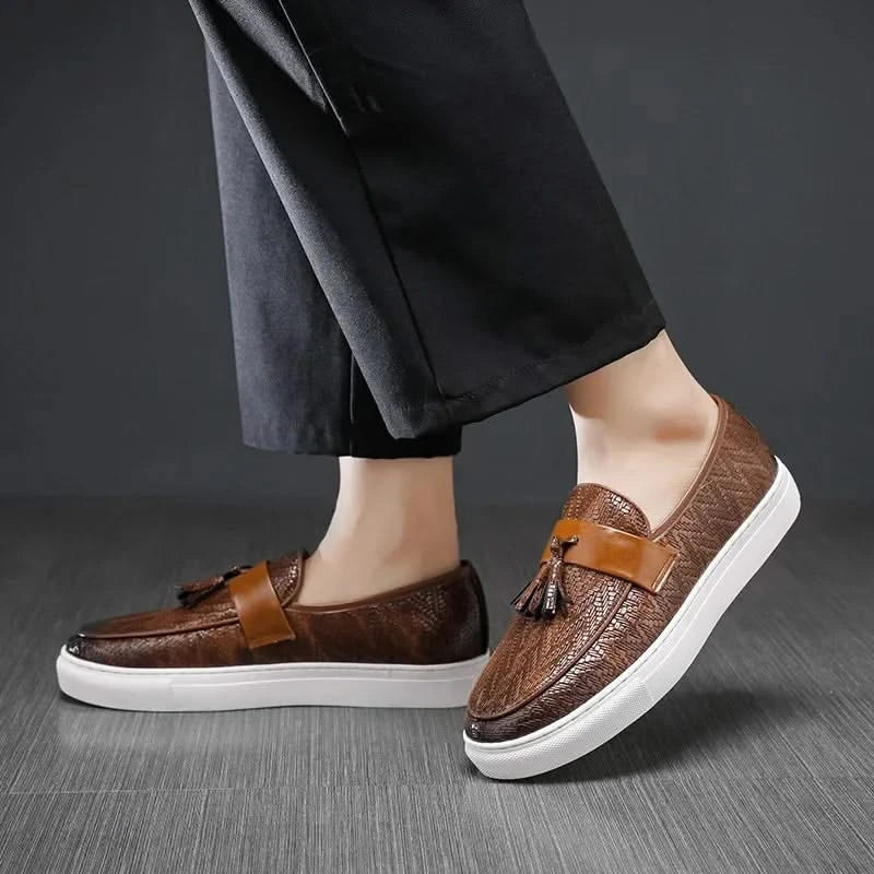 Classic men's Marcelli tassel loafers with subtle texture, perfect for versatile dress & casual outfits.