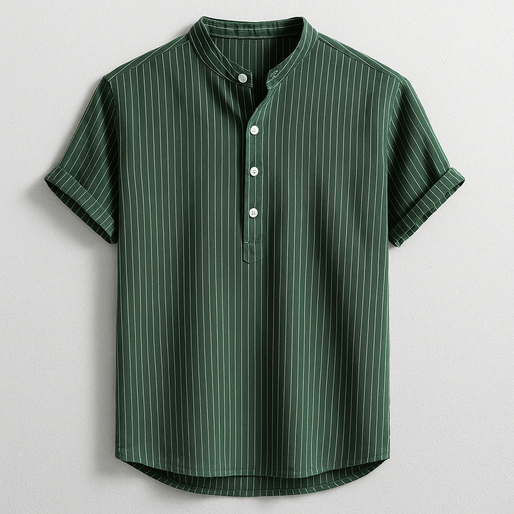 Mint green men's Marco Henley shirt with button placket. Stylish long sleeve top for spring fashion.