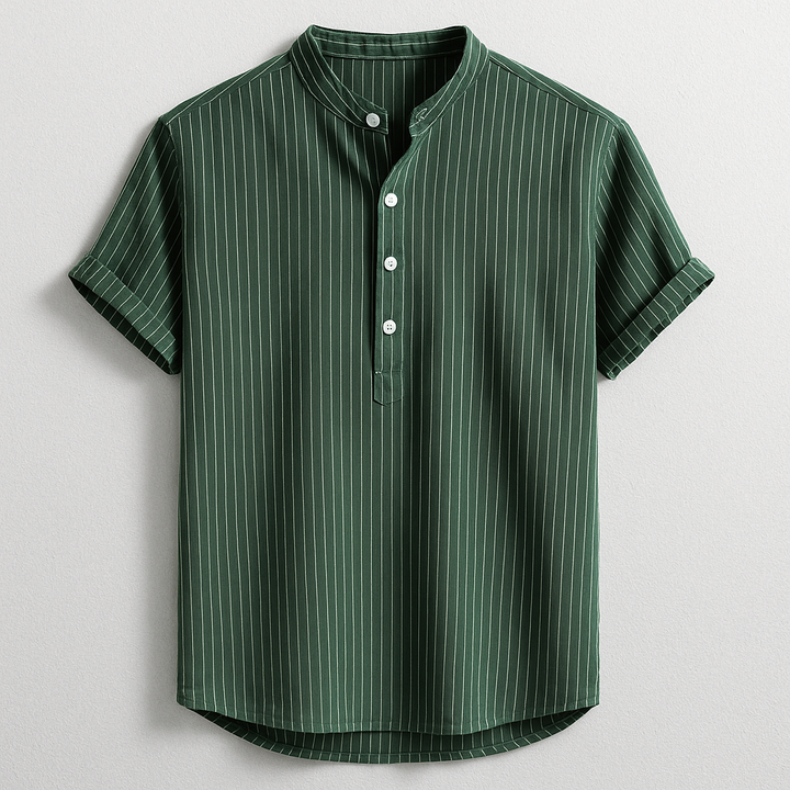 Mint green men's Marco Henley shirt with button placket. Stylish long sleeve top for spring fashion.