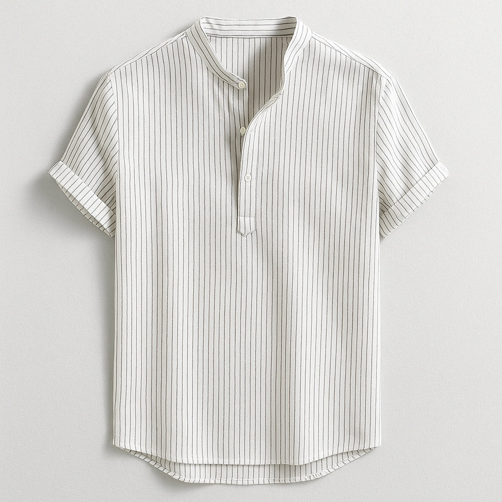 White men's Marco Henley shirt. Versatile tailored casual shirt, ideal for everyday wear and comfort.