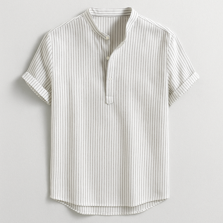 White men's Marco Henley shirt. Versatile tailored casual shirt, ideal for everyday wear and comfort.