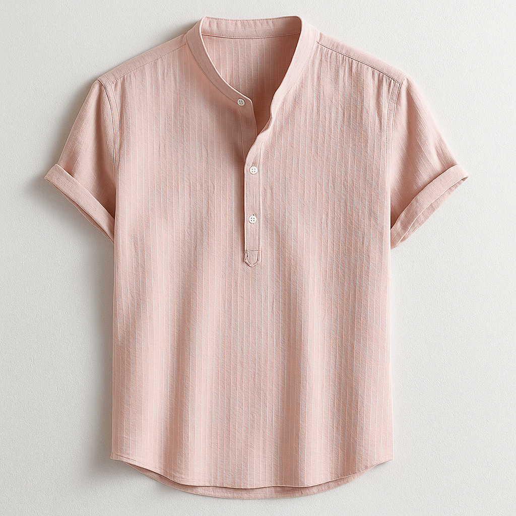Navy men's Marco Henley shirt. Comfortable & stylish long sleeve button placket top for casual wear.
