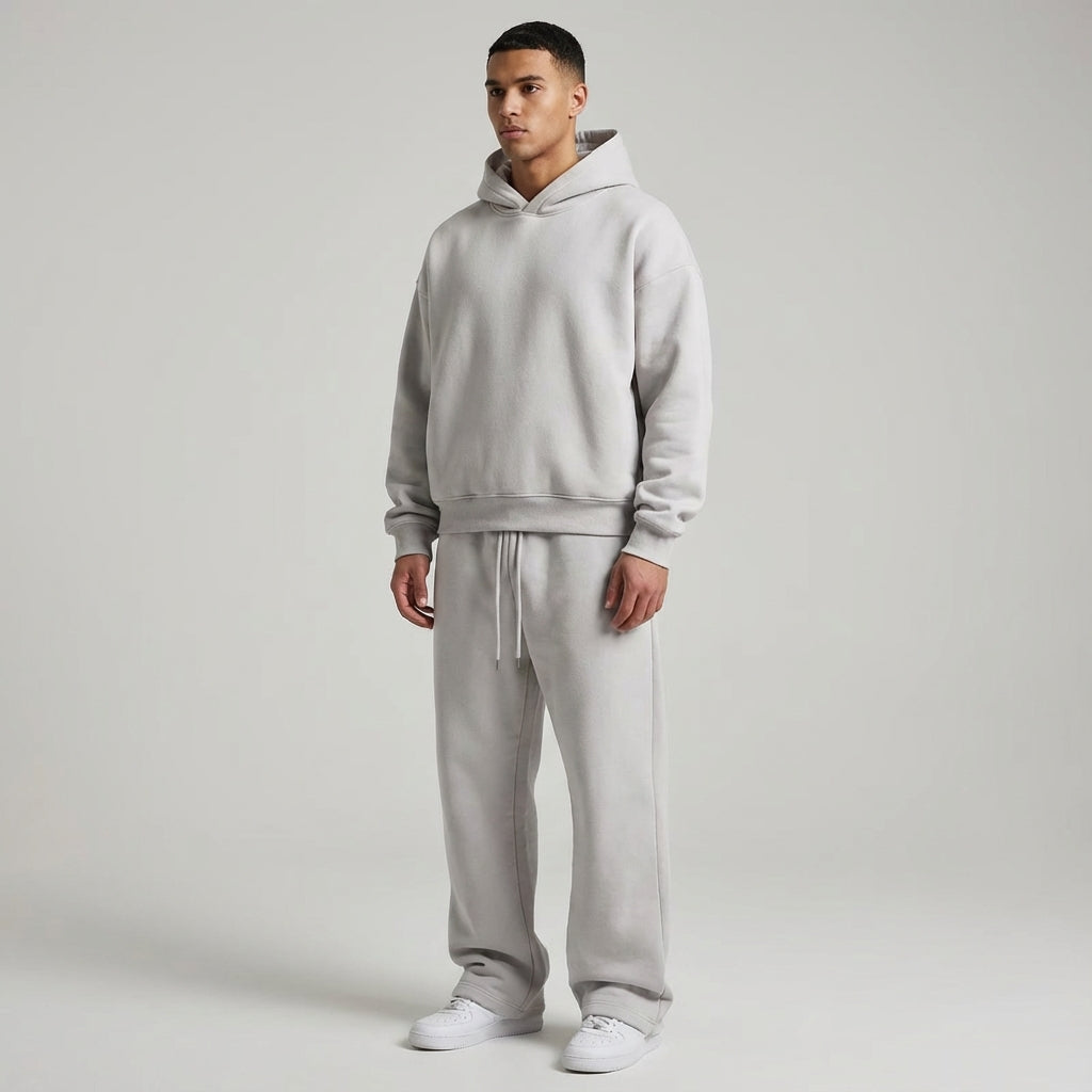Full shot of a men's Marlin leisure suit, a warm cotton blend tracksuit with a matching hoodie and joggers.
