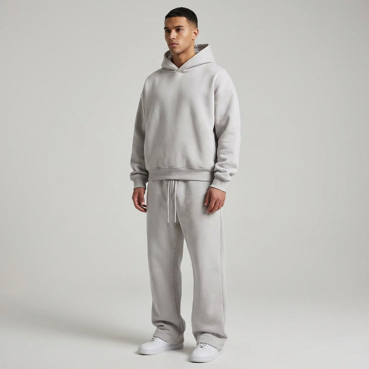 Full shot of a men's Marlin leisure suit, a warm cotton blend tracksuit with a matching hoodie and joggers.