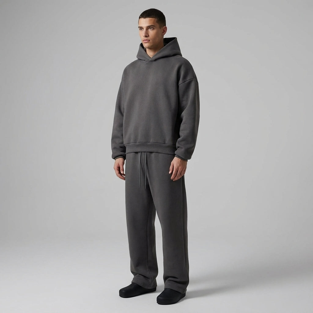 Lifestyle image of men's Marlin leisure suit, a cozy cotton blend loungewear set for relaxed moments.