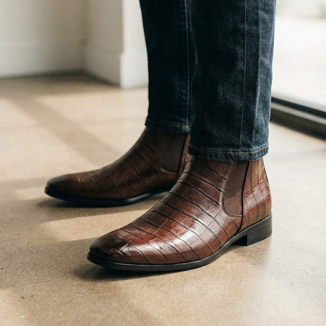 Classic men's Marlow Chelsea boots. High-quality leather, elastic side panels for easy slip-on style.