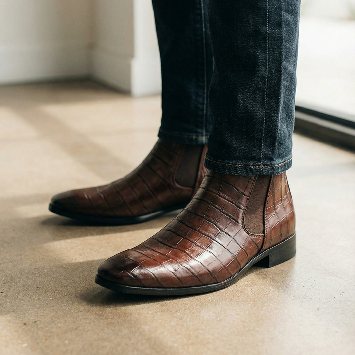 Classic men's Marlow Chelsea boots. High-quality leather, elastic side panels for easy slip-on style.