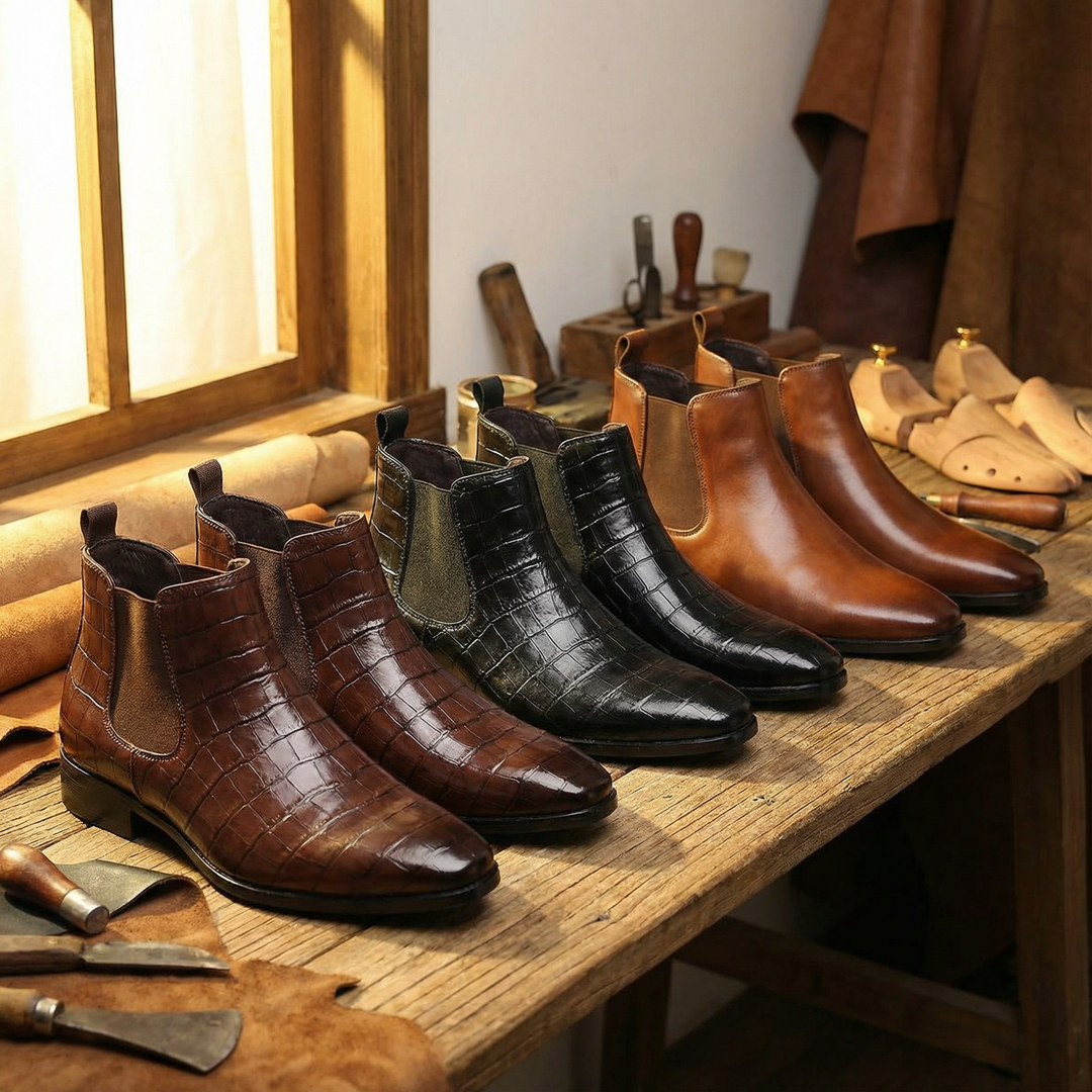 Back view of Marlow men's Chelsea boots. Smooth leather finish & pull tab detail for slip-on ease.