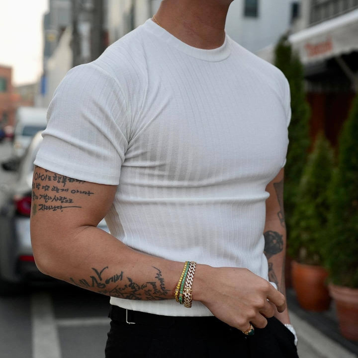 Men's Massimo ribbed t-shirt, sleek slim-fit style. Casual everyday top for comfort & modern fashion.