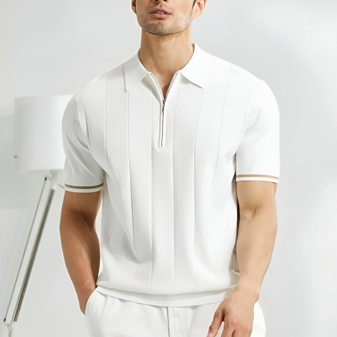 Men's Massimo striped half-zip polo shirt, perfect for casual or smart casual spring/summer style.