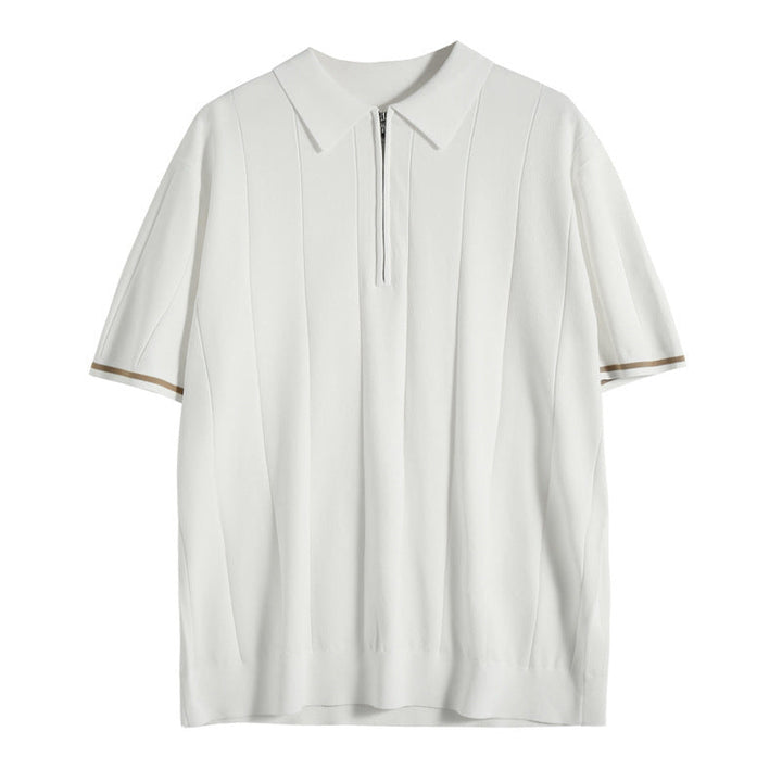 Versatile men's Massimo striped half-zip polo shirt. Smart casual comfort for spring, summer, and everyday wear.