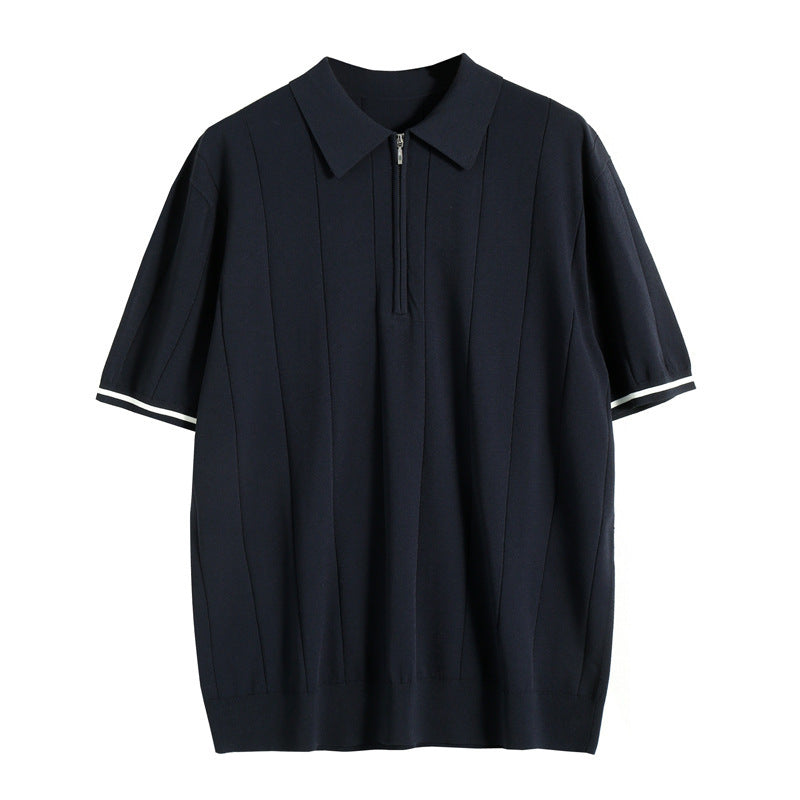 Massimo men's striped half-zip polo shirt. Modern, comfortable apparel for smart casual spring/summer outfits.