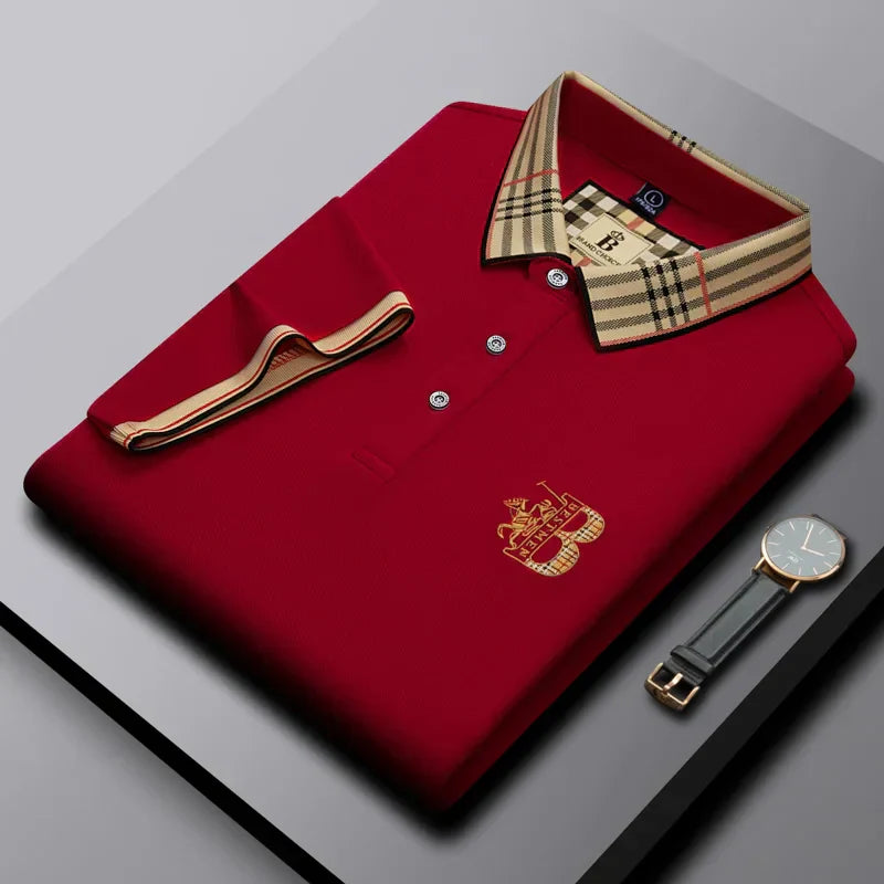 Men's casual short-sleeve collared polo with elegant embroidered detail, perfect for everyday versatile wear.