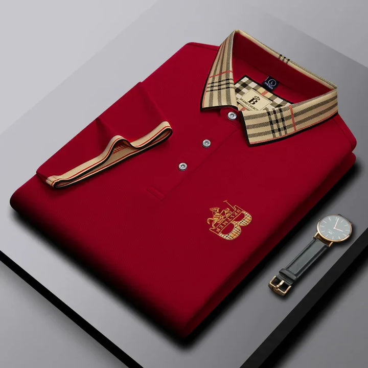 Men's casual short-sleeve collared polo with elegant embroidered detail, perfect for everyday versatile wear.