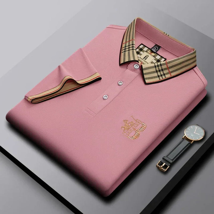 Everyday men's short-sleeve polo shirt, collared, with embroidered detail. A comfortable & stylish wardrobe staple.
