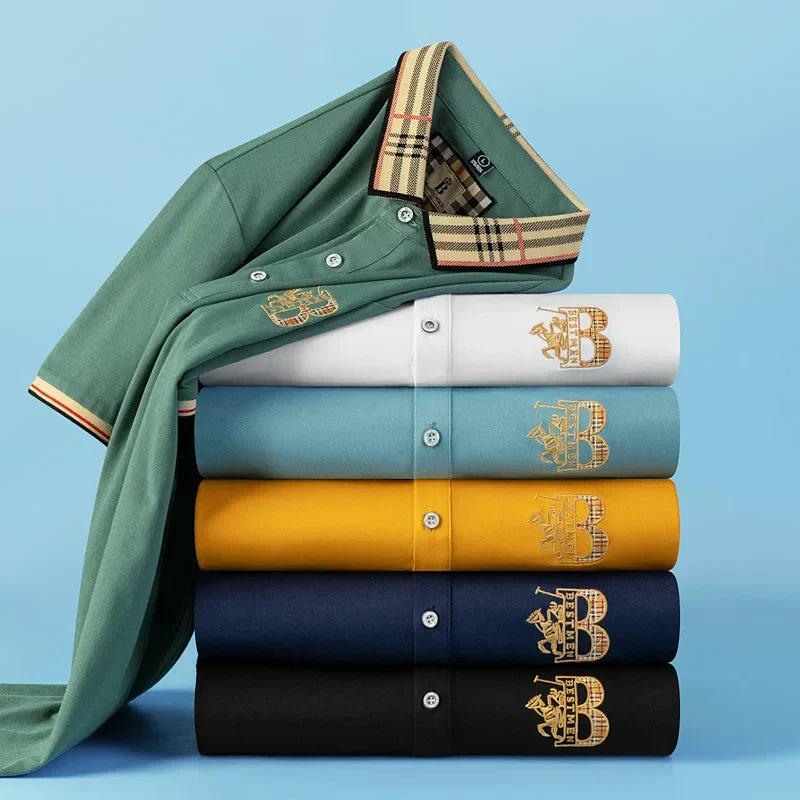 Matthew men's short-sleeve polo with elegant embroidered detail, a versatile wardrobe staple.