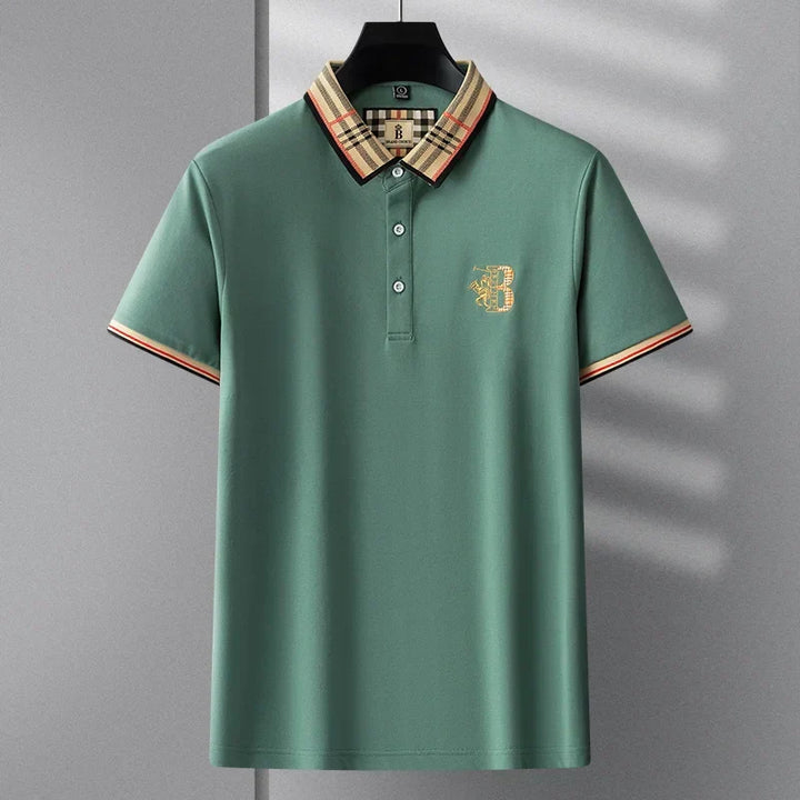 Collared men's short-sleeve polo shirt featuring stylish embroidered detail, ideal for casual comfort.