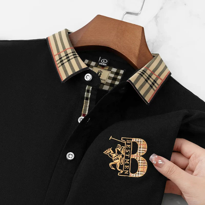Versatile men's short-sleeve polo shirt with embroidered detail, a comfortable wardrobe staple for men's fashion.