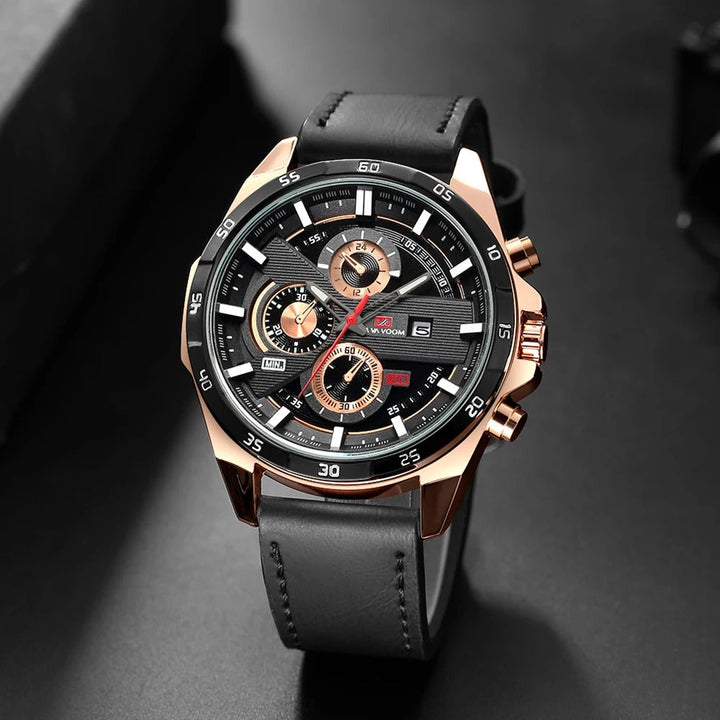 Bold style Maverick men's chronograph watch. Analog timepiece with a leather strap, ideal for classic everyday wear.
