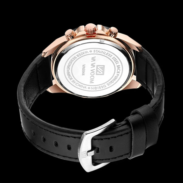 Maverick men's chronograph watch. Bold black dial, precise analog movement, and brown leather strap for a timeless look.