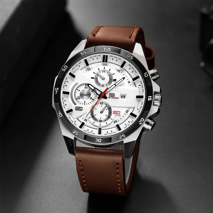 Classic men's Maverick watch, a versatile chronograph with a premium leather strap for business or casual wear.