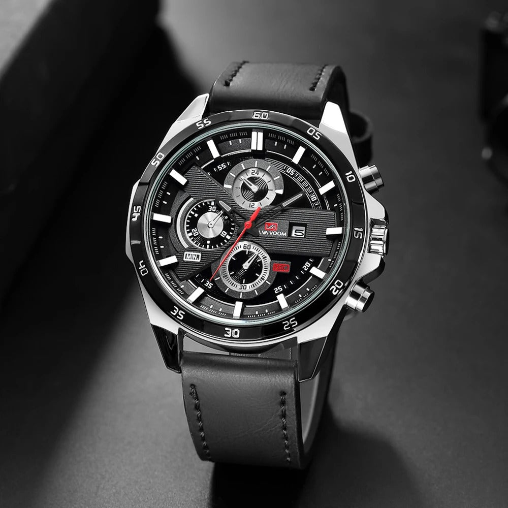 Maverick men's chronograph watch. Stylish leather strap timepiece. Classic analog for bold everyday wear.