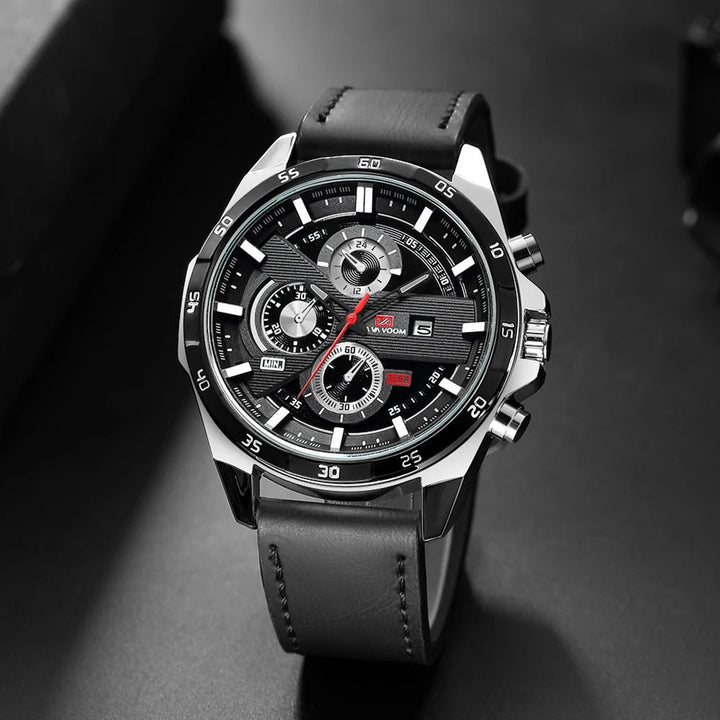 Maverick men's chronograph watch. Stylish leather strap timepiece. Classic analog for bold everyday wear.