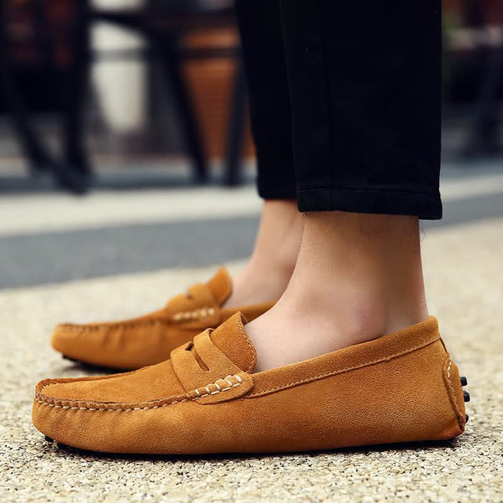 Stylish burgundy men's Maverick loafers, comfortable & durable slip-on footwear.