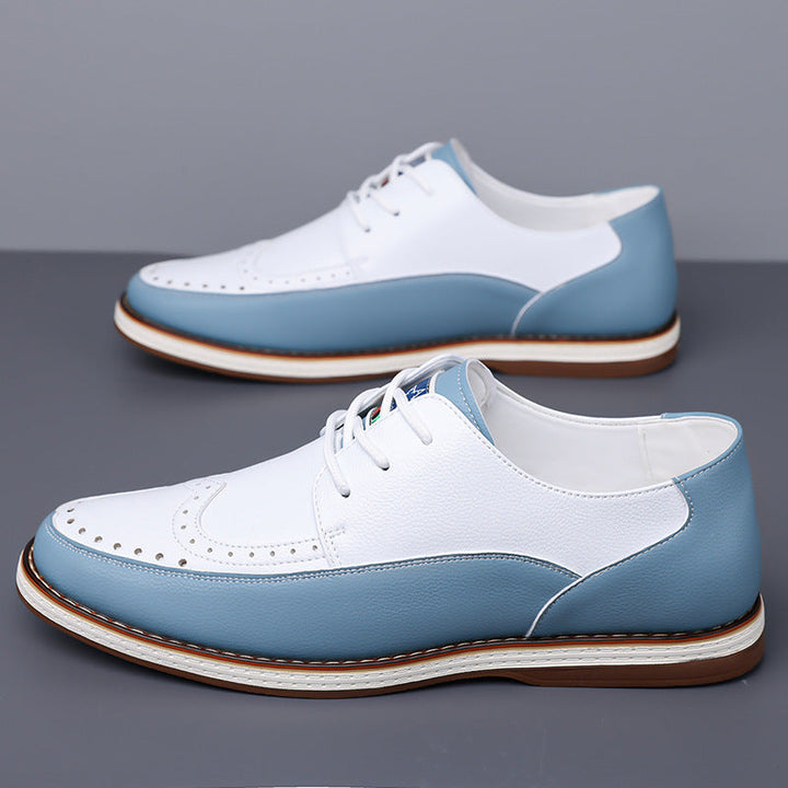 Side profile: Men's formal brogue oxford, sleek design for business & comfort, durable construction.