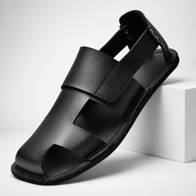 Close-up of Men's Mayfair comfort sandals, showcasing lightweight design & breathable straps for summer.