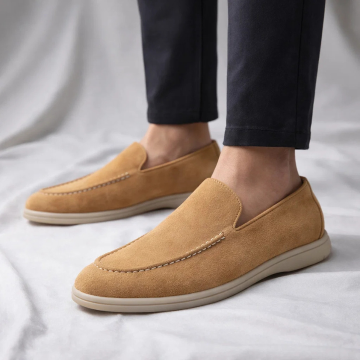 Close-up: Mayfair men's slip-on loafers, premium material & comfortable design. Essential men's fashion.