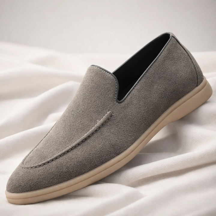 Top-down view of Mayfair men's slip-on loafers, emphasizing sleek design & easy slip-on style.