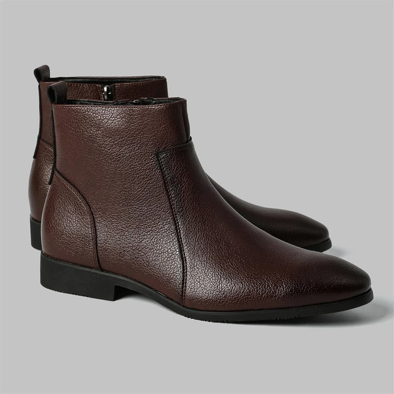 Premium men's zip dress boots, offering a sleek profile and secure fit for formal occasions.