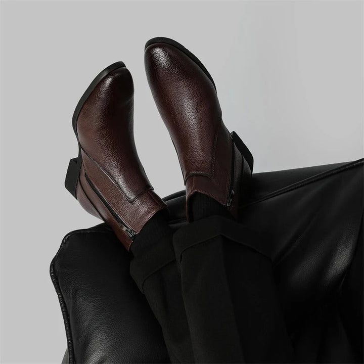 Elegant men's dress boots with a convenient zip closure, offering comfort and style.