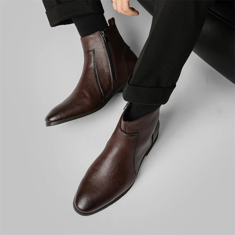 Versatile men's Mercer dress boots; zip-up design makes them easy to wear for work or social events.