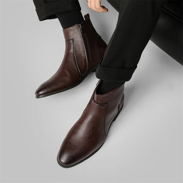 Versatile men's Mercer dress boots; zip-up design makes them easy to wear for work or social events.