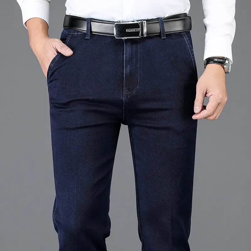 Men's slim fit stretch denim trousers in a classic blue wash, combining style & comfort.