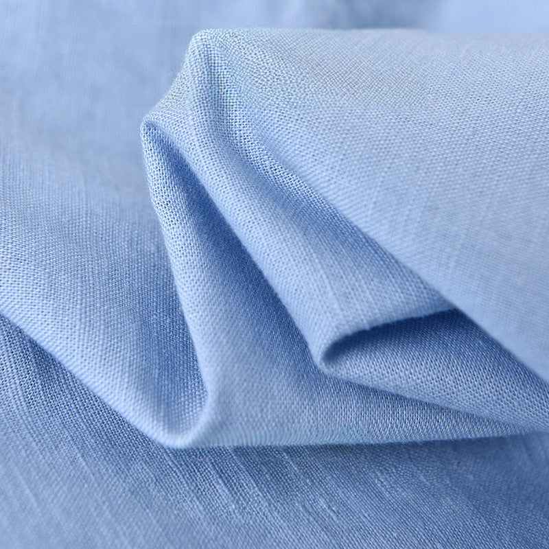 Modern men's Meridian casual shirt. Short sleeve, mandarin collar, minimalist everyday style.