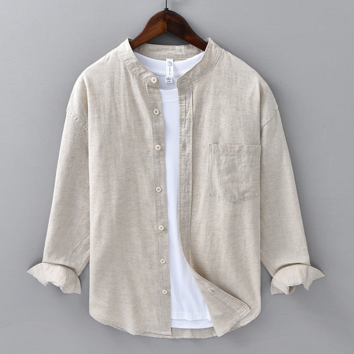Versatile men's Meridian summer shirt. Breathable short sleeve, mandarin collar, easy-to-wear.