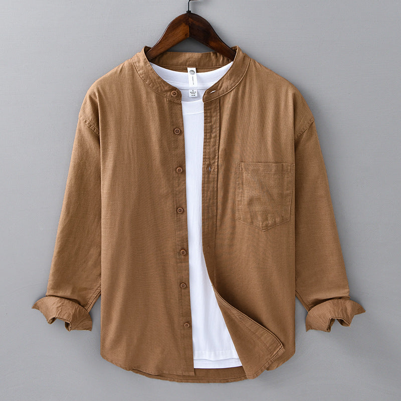 Men's Meridian short sleeve casual shirt. Mandarin collar, button-up, sophisticated everyday top.