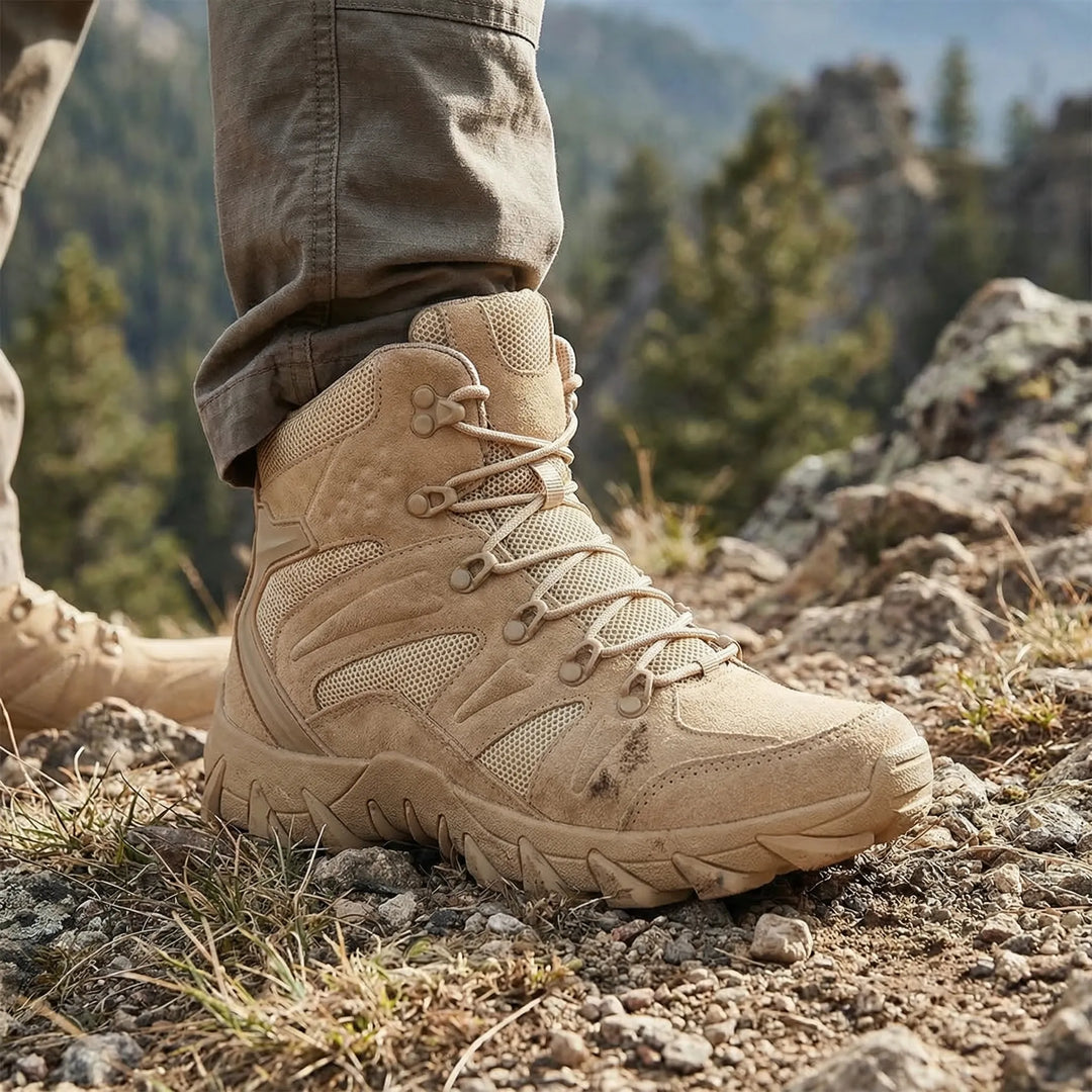 Men's mid-cut tactical hiking boots, durable for rugged terrain & outdoor adventure.