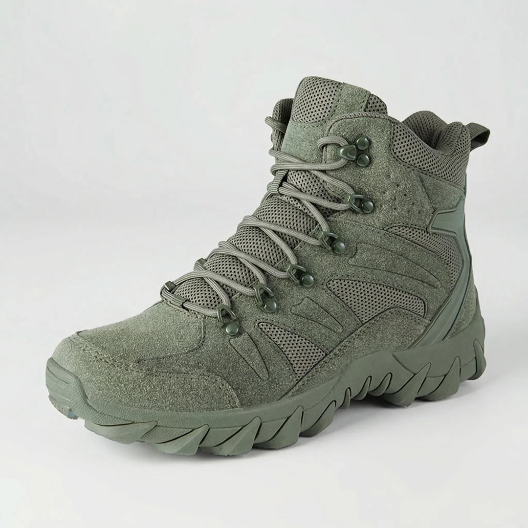 Men's tactical mid-cut hiking boots, built for durable performance on rugged trails & outdoor adventures.