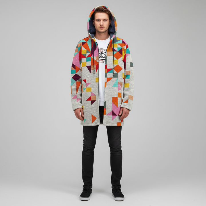 Peter men's mid-length color block jacket with hood, polyester outerwear, vintage fashion