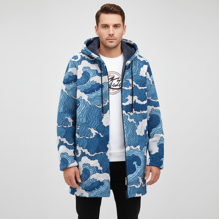 Peter mid-length men's jacket, color block, hooded, vintage look, autumn/winter fashion