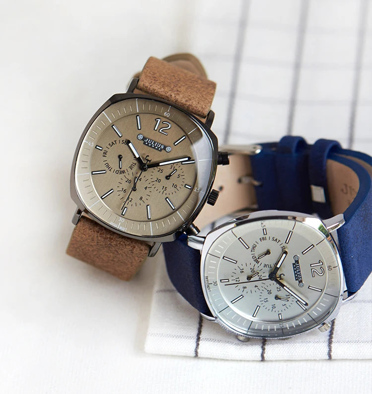 Casual men's chronograph watch. Midnight Eclipse design, black dial, and comfortable leather strap for daily wear.