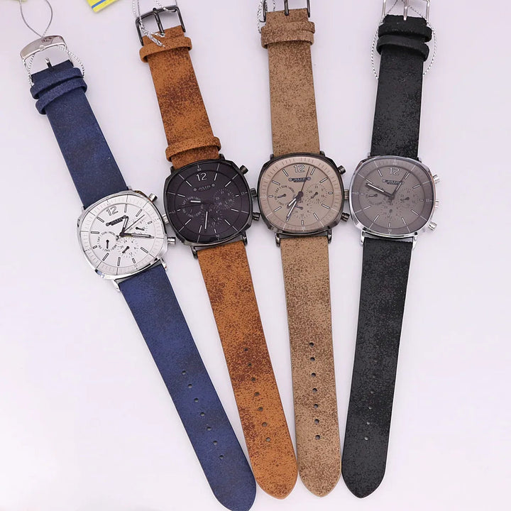 Premium men's Midnight Eclipse chronograph watch. Quartz movement, black dial, genuine leather strap, versatile.