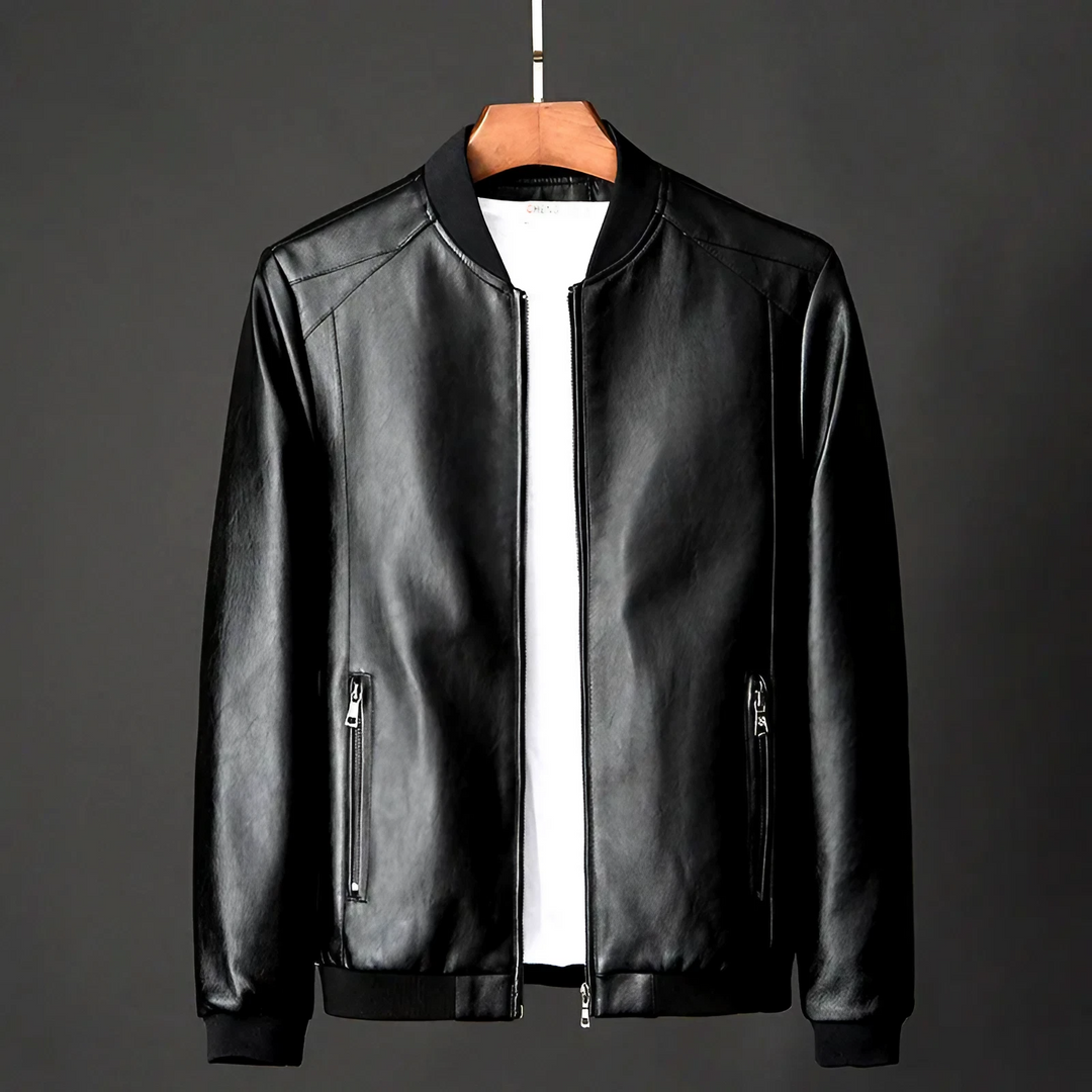 Men's midnight leather jacket, timeless style & comfort. Perfect for versatile men's casual outerwear fashion.