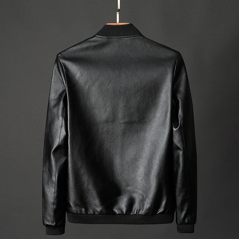 Versatile men's midnight leather outerwear. A modern, stylish jacket for men's casual wear, offering comfort & fashion.