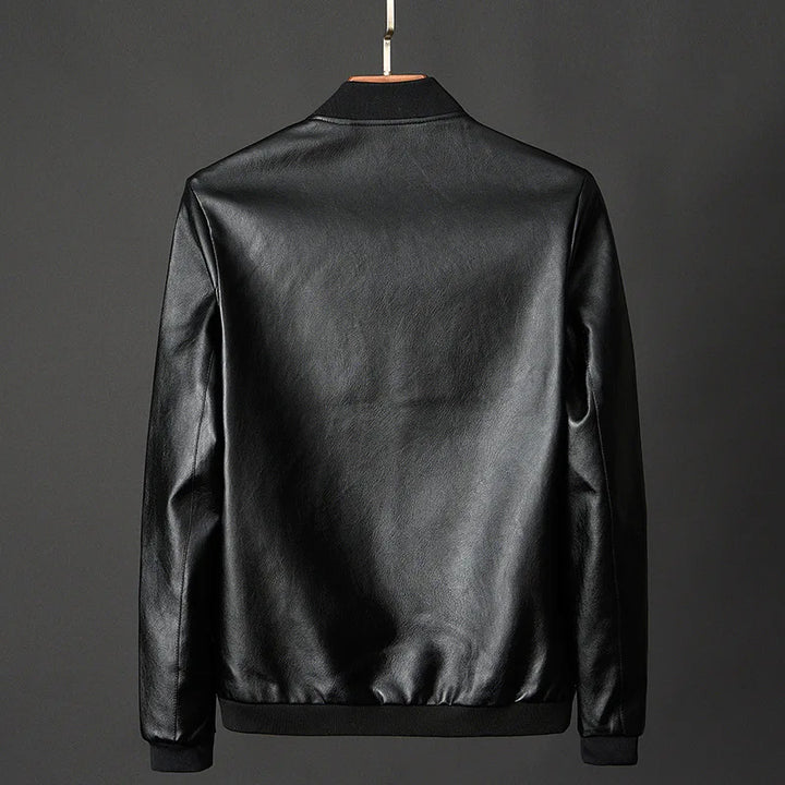 Versatile men's midnight leather outerwear. A modern, stylish jacket for men's casual wear, offering comfort & fashion.