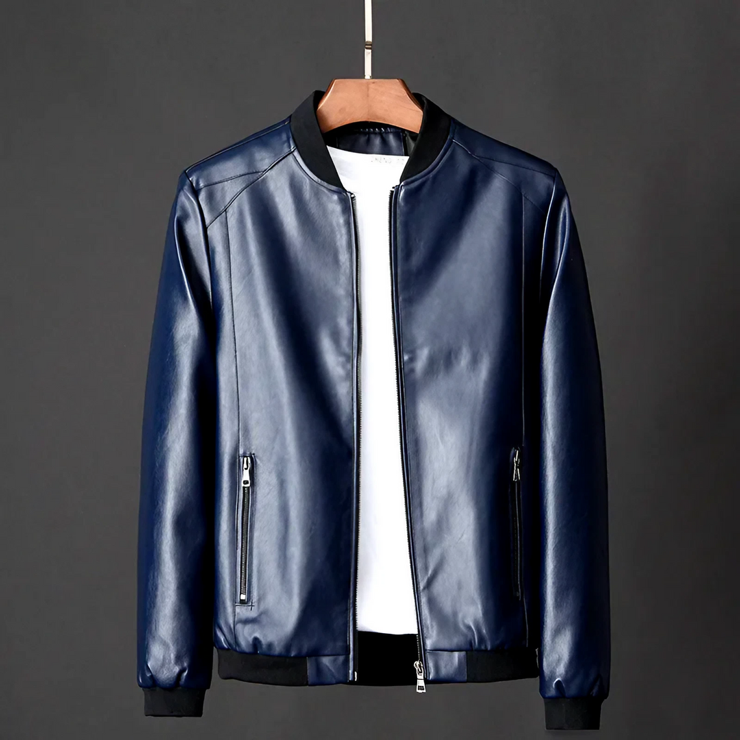 Sleek men's midnight leather jacket, designed for comfort & timeless style. Essential modern outerwear for men.